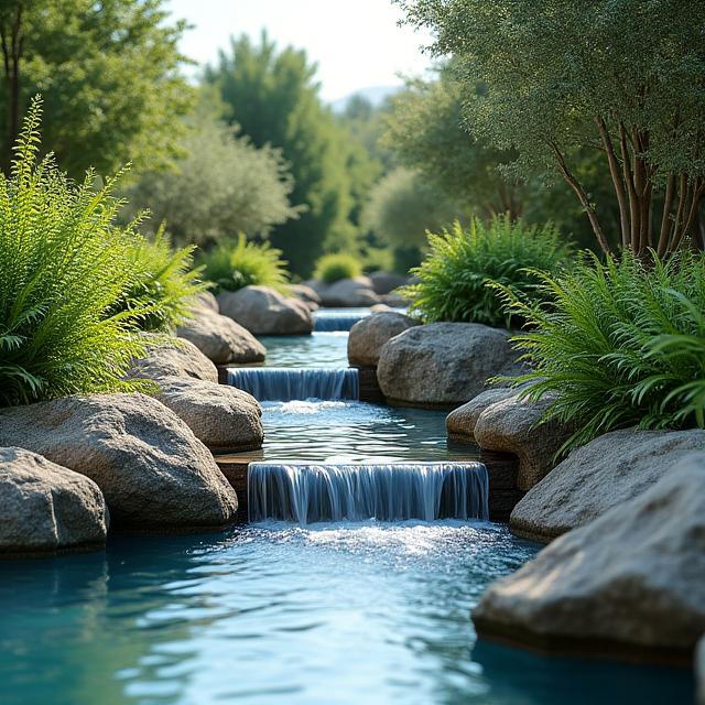 Paisajismo integrado con agua y naturaleza